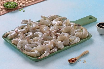 Indian Prawns / Venami / Vannamei / Jhinga / Chemmin (70+ Count/kg) - Headless (No Head, Rest with shell, tail) (480g to 500g Pack)