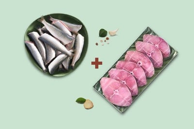 Combo: (Kerala Sardine/Mathi Whole Cleaned 230g + Seer Fish/Neymeen (2kg to 5kg) Steaks 400g)
