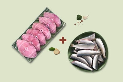 Combo: (Kerala Sardine/Mathi Whole Cleaned 230g + Seer Fish/Neymeen (2kg to 5kg) Steaks 230g)