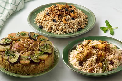 Arabian Rice n Chicken Triple Combo: (Mandi 500g + Maqluba 500g + Hashweh 500g)