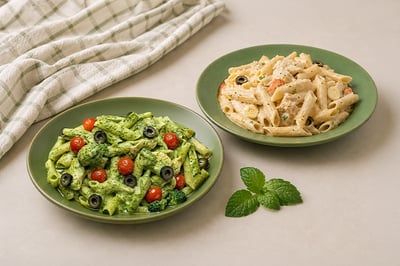 Combo: (Penne with Chicken in Alfredo Sauce + Penne with Chicken & Pesto)