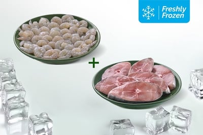 Freshly Frozen Combo: (Prawns PD 250g + King Fish Steak 350g)
