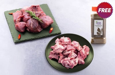 Combo: (Red Meat Curry Cut Boneless (PK) 500g + Red Meat Curry Cut Bone In (PK) 500g + 180g Black Pepper Powder (Freshly Ground) 180g)