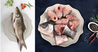 Fresh Rohu / Ru / ರೋಹು of 1-1.1Kg Cut in Pieces(Bengali Curry Cut) 1 Fish/Pack