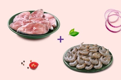 Combo: (Seer Fish Steaks 230g + Indian Prawns(70+) Peeled & Deveined 240g)