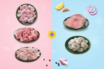 Jumbo Combo IV: (Chicken Curry Cut 980g + Goat Curry Cut 480g + Vigova Duck Curry Cut 480g + Frozen Seer Fish Steaks 470g + Frozen Jumbo Prawns PD 200g)
