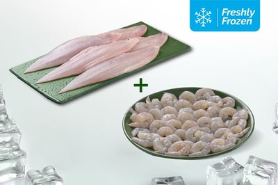 Freshly Frozen Combo: (Sole Fish Cleaned 400g + Prawns PD 250g)