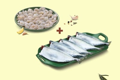 Combo: (Indian Prawns/Venami (60+ Count/kg) (PD) 480g + Mackerel/Ayala (10 to 14 Count/kg) Whole Cleaned 480g)