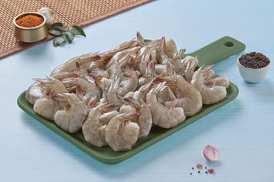 Indian Prawns / Venami / Vannamei / Jhinga / Chemmin (50+ Count) - Headless  (No Head, Rest with shell, tail)