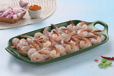 White Prawns / Naaran / Jhinga (60 to 70 count) - Headless (with shell & tail) (300g to 320g Pack)