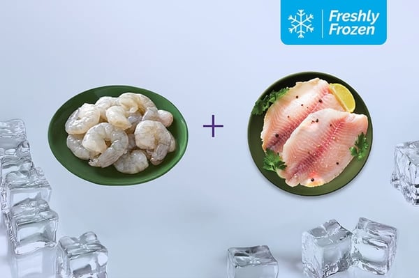 Freshly Frozen Combo: (Jumbo Prawns PD (20+) 230g + Tilapia Boneless Fillet 500g)
