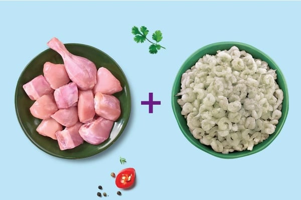 Combo (500g Premium Chicken Skinless Curry Cut + 500g Small Cleaned Prawns PUD Meat) Pala