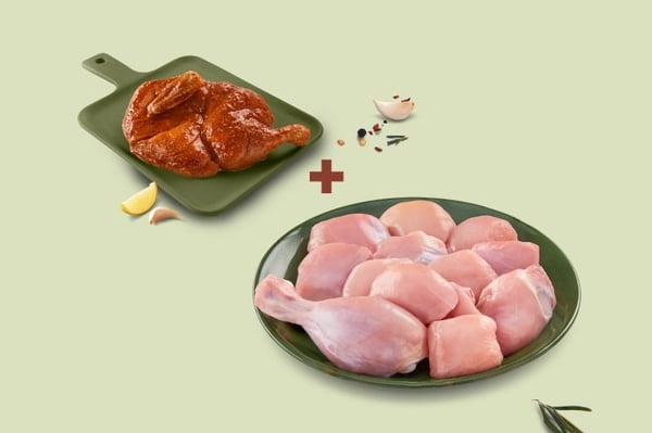 Combo: (480g Premium Chicken Skinless Curry Cut + (Half) Marinated Tandoori Spring Chicken)