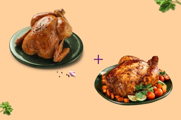 Combo: (Herb Roast Whole Chicken 1.1kg + Honey Glazed Roasted Stuffed Chicken 1.1Kg)