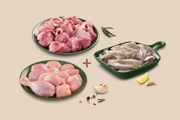 Triple Combo: (Premium Goat Curry Cut 480g Pack + Premium Chicken Skinless Curry Cut 480g Pack + False White Sardine Whole 240g Pack)