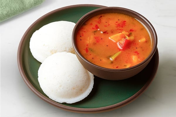 Idli with Sambar (2 Pcs, Freshly Frozen, Ready to Heat & Eat, Microwave ready)