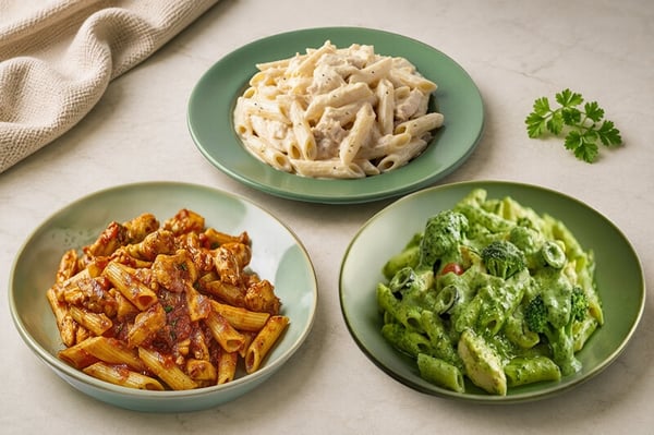 Triple Combo: (Chicken Alfredo Penne Pasta + Chicken Arrabbiate Penne Pasta + Chicken Pesto Penne Pasta)