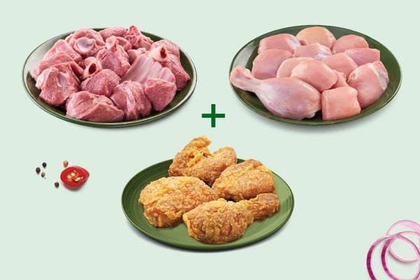 Triple Combo: (Premium Goat Curry Cut 480g + Premium Chicken Skinless Curry Cut 480g + Peri Peri Fried Chicken 400g)
