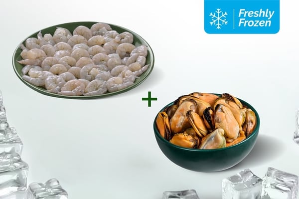 Freshly Frozen Combo: (Prawns Tail on PD 250g + Mussel Meat 400g)