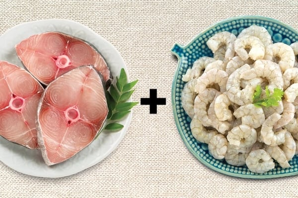 Combo Pack: (500g SeerFish / Aykoora / Neymeen Steaks + 250g Prawns / Chemmin / Jhinga Cleaned and deveined)