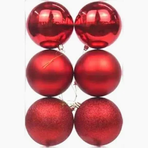 Christmas Decoration Ball Set - Red (Pack of 6)