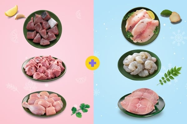 Jumbo Combo I :(Chicken Curry Cut 480g + Goat Curry Cut 480g + Kera Curry Cut 480g + Frozen Seer Fish Steaks 200g + Frozen Jumbo Prawns PD 200g + Frozen Tilapia Boneless Fillet 470g)