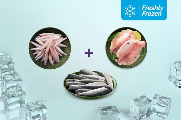 Freshly Frozen Triple Combo: (Tilapia Boneless Fillet 470g + Anchovy Whole Cleaned 470g + Sardine Cleaned (Large) 470g)