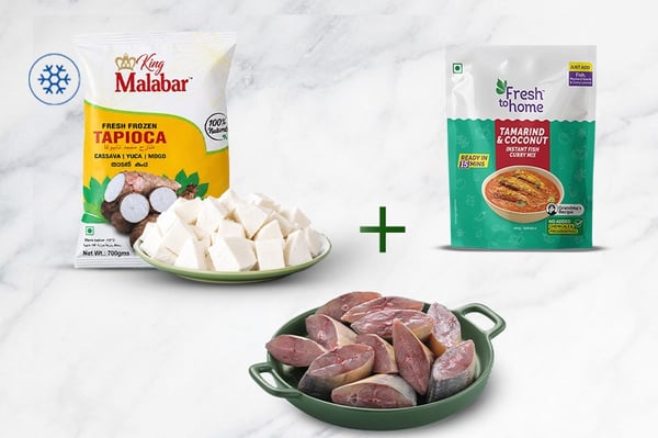 Combo: (Frozen Tapioca 700g + Trevally / Vatta Curry Cut 300g + Tamarind & Coconut Instant Fish Curry Mix 200g)