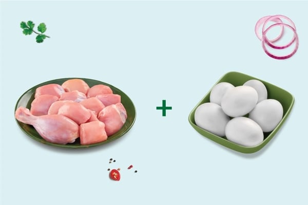 Combo: (Premium Chicken Skinless Curry Cut 480g + Fresh White Chicken Eggs Pack of 6)