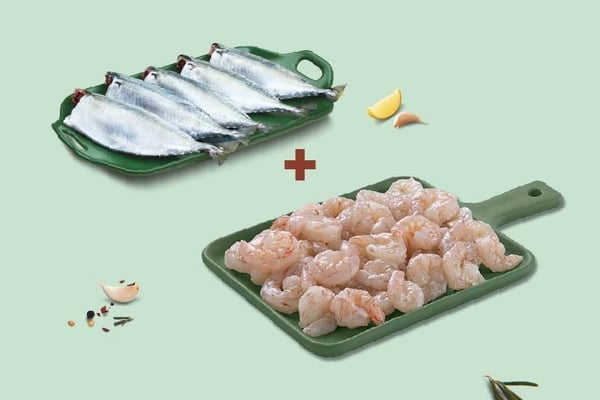 Combo: (White Prawns/Jhinga (60+ Count/kg) (PD) 300g + Mackerel/Ayala (10 to 14 Count/kg) Whole Cleaned 480g)