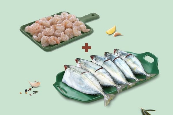 Combo: (White Prawns/Jhinga (60+ Count/kg) (PD) 300g + Mackerel/Ayala (5 to 9 Count/kg) Curry Cut 480g)