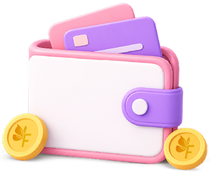 Wallet holding FreshCash coins and cards