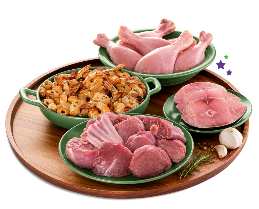 Fresh meat and seafood on a platter