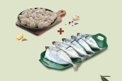 Combo: (Indian Prawns/Venami (60+ Count/kg) (PD) 240g + Mackerel/Ayala (5 to 9 Count/kg) Curry Cut 480g)