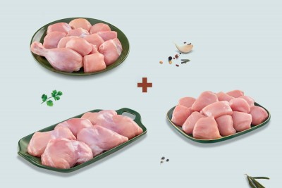 Triple Combo: (480g Premium Chicken Skinless Curry Cut + 480g Premium Boneless Chicken Cubes + 400g Premium Chicken Thigh Boneless)