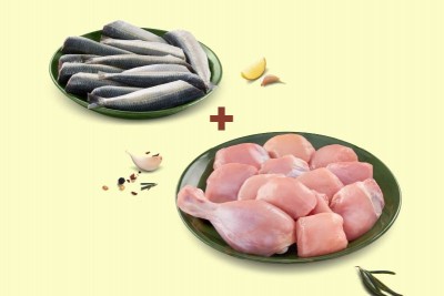 Combo: (Premium Chicken Skinless Curry Cut 480g + Kerala Sardine Whole Cleaned 480g)