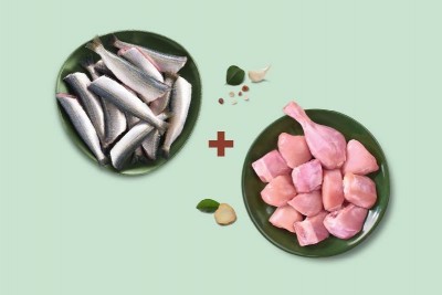 Combo: (Premium Chicken Skinless Curry Cut 480g + Kerala Sardine Whole Cleaned 230g)