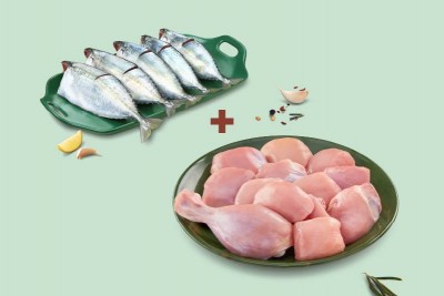 Combo: (Premium Chicken Skinless Curry Cut 480g + Mackerel/Ayala (10 to 14 Count/kg) Curry Cut 480g)