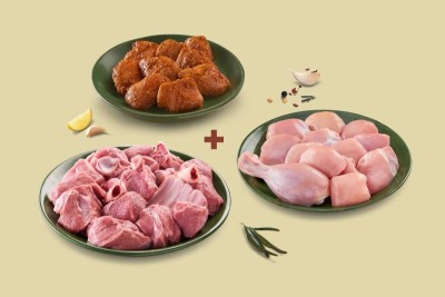 Triple Combo: (480g Premium Chicken Skinless Curry Cut + 480g Premium Tender Goat Curry Cut + 250g Spicy Chettinad Chicken)