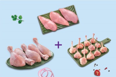 Triple Combo: (Premium Boneless Chicken Breast Fillet 480g + Premium Chicken Drumsticks Pack of 5 + Premium Chicken Lollipop with partial skin 230g)