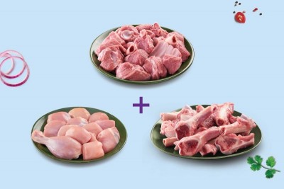 Triple Combo: (Premium Goat Curry Cut 480g Pack + Premium Chicken Skinless Curry Cut 480g Pack + Mutton Soup Bones 250g Pack)