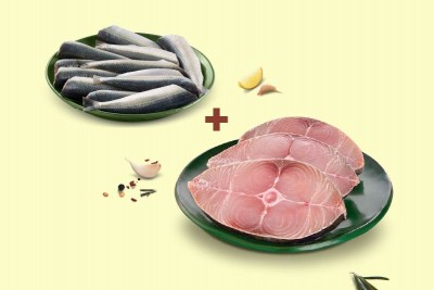 Combo: (Kerala Sardine/Mathi Whole Cleaned 480g + Seer Fish/Neymeen (2kg to 5kg) Steaks 230g)