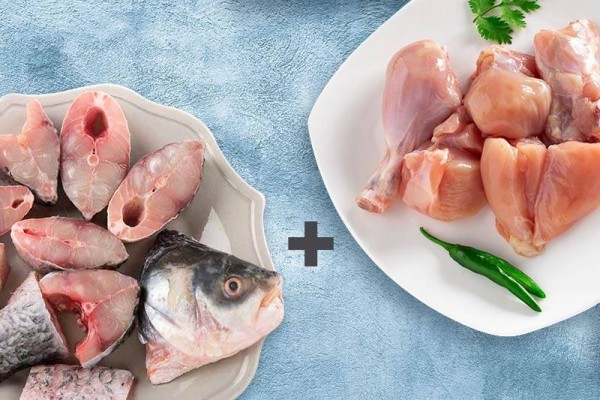 Combo Pack (1kg Premium Tender & Antibiotic-residue-free Chicken Skinless Curry Cut + 500g Rohu Bengali Curry Cut with head piece)