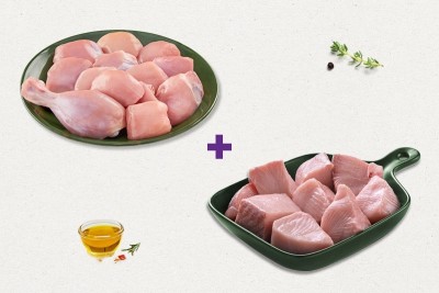 Combo: (Premium Tender Chicken Skinless Curry Cut 500g + Shark Skinless Curry Cut 500g)