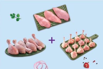 Triple Combo: (480g Premium Boneless Chicken Breast Fillet + Premium Chicken Drumsticks Pack of 6 + 230g Premium Chicken Lollipop with partial skin)